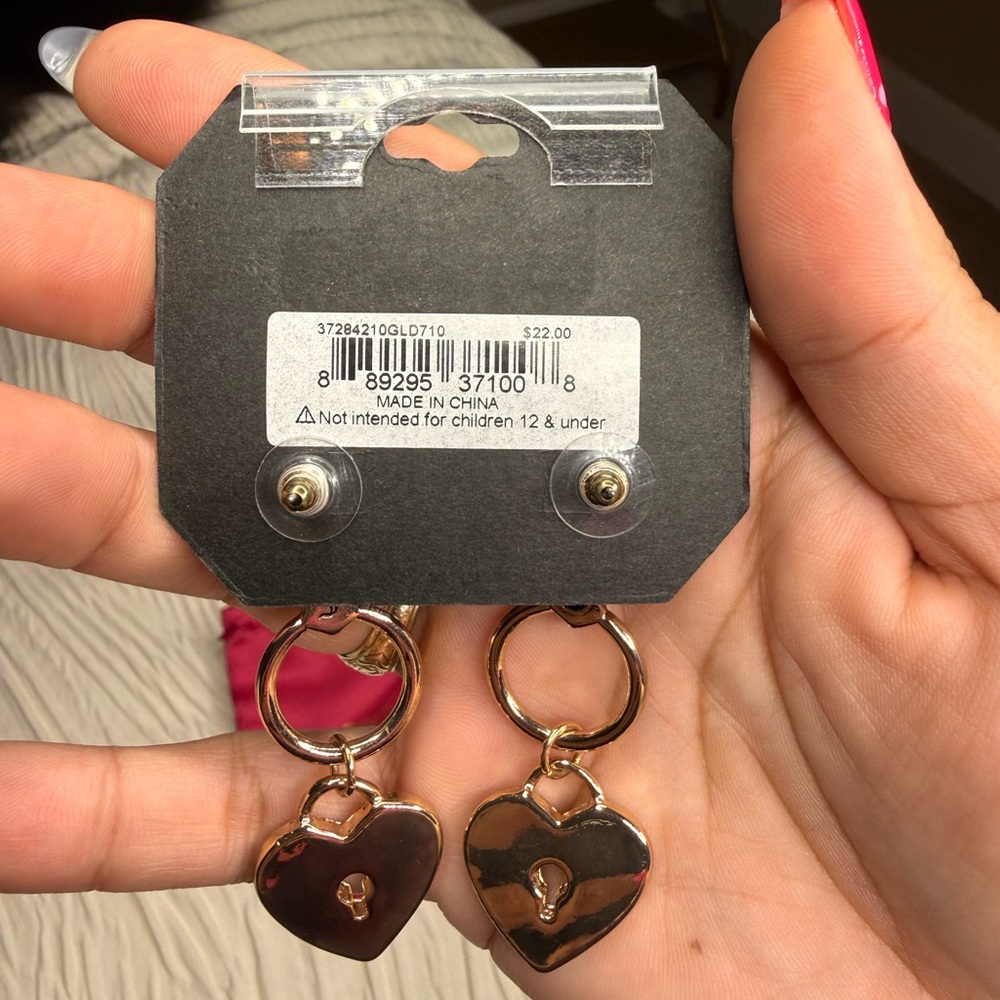 Juicy Couture Gold-Tone Heart Lock Drop Earrings with Crystal Studs - Picture 4 of 6